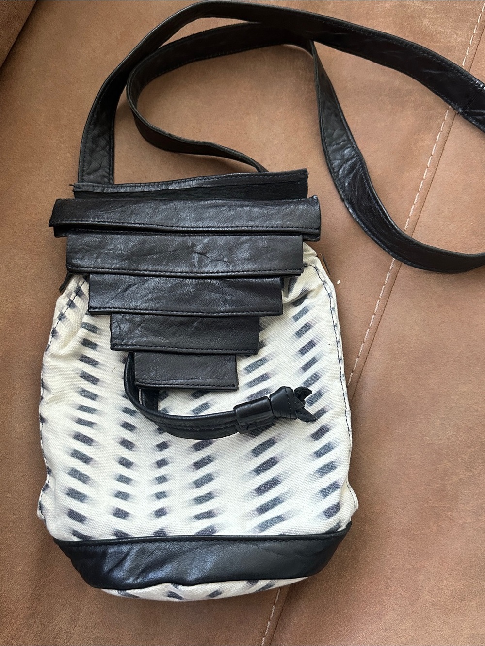 Collina Strada Pleated Leather Canvas Shoulder Bag